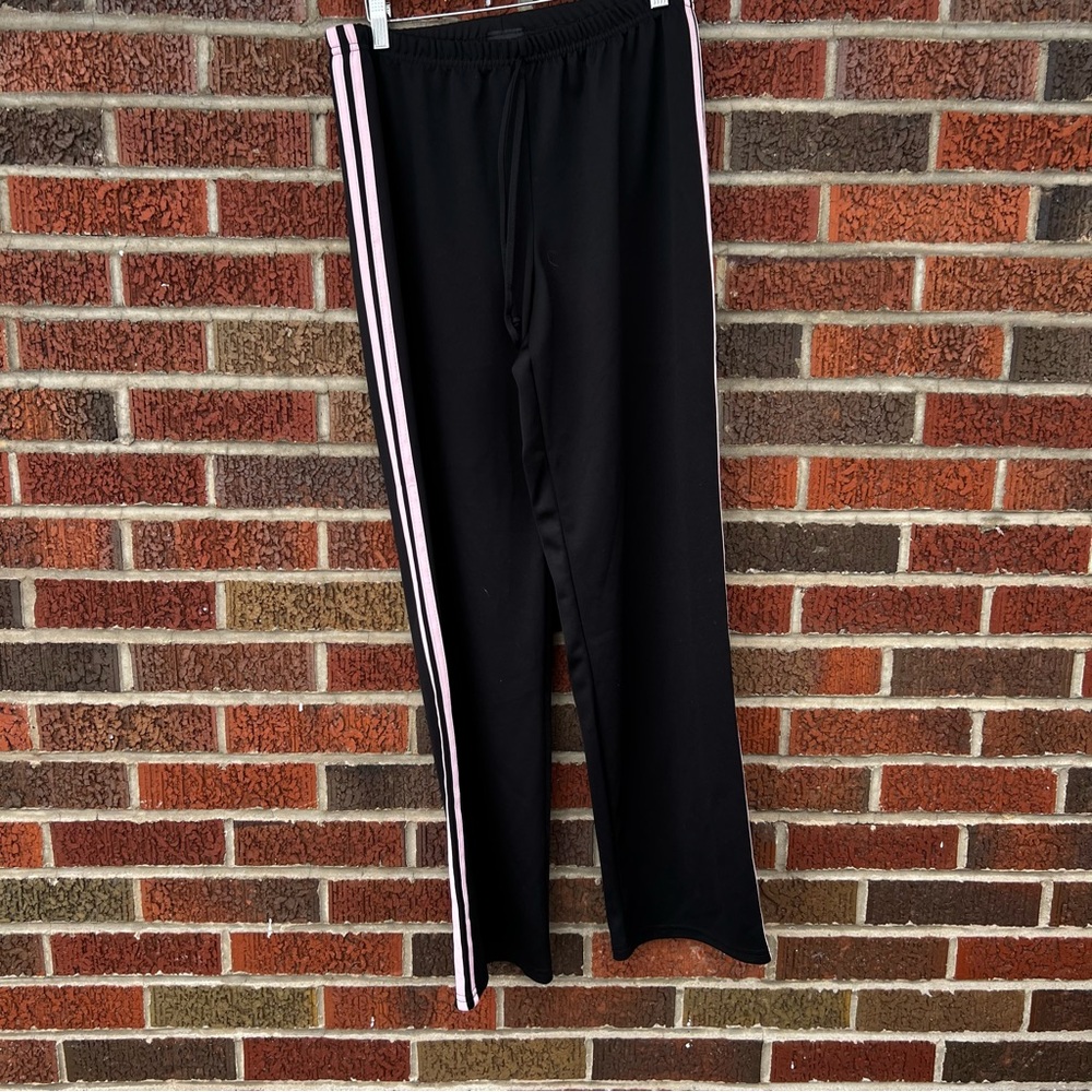 Pink Punch Black and Baby Pink Side Striped Mid Rise Sweat Pants